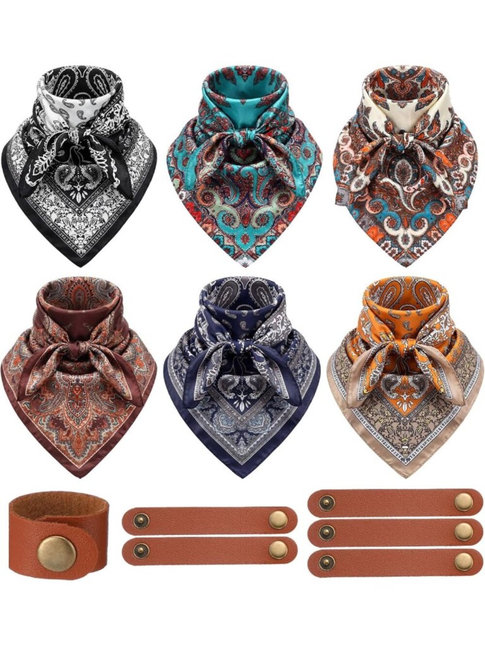 6 Pcs Western Cowboy Scarves for Women - Stylish Boho Accessories for Any Outfit